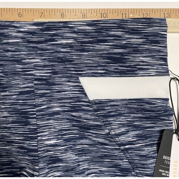 Lanston Sport Leggings Small Cropped Navy White Heather Stripe Mesh Calf NWT - Picture 10 of 12